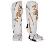 Caneleira de Muay Thai e Kickboxing MKS Champions V3 Branco/Dourado