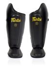 Caneleiras Fairtex SP8 Muay Thai Syntek em Couro Preto