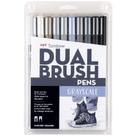 Caneta Art Markers Tombow 56171 com pincel duplo em tons de cinza, pacote com 10
