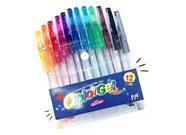 Caneta Colorida Gel Glitter Estojo Kit Com 12 Cores