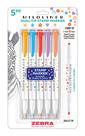 Caneta de marcação Zebra Pen Mildliner Dual-Tip Stamp, pacote com 5