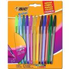 Caneta Esferográfica BIC Cristal Fashion 12 Cores Ponta Média de 1.2mm Tampa Ventilada