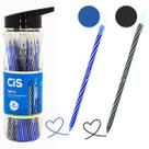 Caneta Esferográfica Cis Spiro 0,7mm Pote 24 Unidades Cor da Tinta Azul e Preta Atacado
