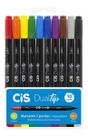 Caneta Marcador Dual Tip 2 Pontas 0.4mm e Brush CIS 10 cores