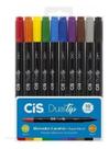 Caneta Marcador Duas Pontas Fina Brush 10cores Lettering Cis