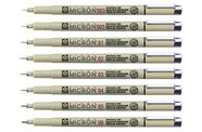 Caneta Nankin Pigma Micron Sakura Preta Kit C/ 8 Traços