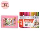 Caneta para Lettering OEM Dual Tip Brush Pen com 2 Pontas Kit Caderno e 36 Unidades Rosa