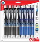 Caneta Pentel Energel RTX de 0,5 mm com ponta de agulha preta e azul, pacote com 12