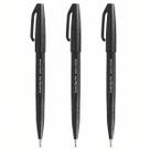 Caneta Pincel Brush Sign Pen Kit 3 Cores Preto Vermelho Azul para Prontuário Ficha Receituário Escrita Clínica Traço Legível -
