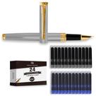Caneta-tinteiro Dryden Designs Fine Nib Silver + 24 cartuchos de tinta