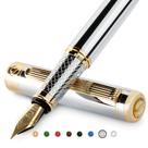 Caneta-tinteiro Scriveiner Silver Chrome com acabamento em ouro 24K