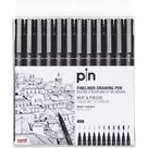 Caneta UNI-BALL Mitsubishi UNI PIN 10 Graduações + BRUSH Preta - Estojo com 12