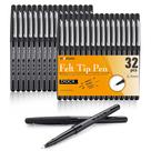 Canetas com ponta de feltro WOSWEL pretas de 0,7 mm, ponto médio, 32 canetas pretas