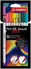 Canetas de pincel com ponta de fibra STABILO Pen 68 ARTY, pacote com 10, 1 mm