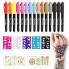 Canetas de tatuagem temporárias Vanplay com 15 canetas e 5 estênceis Canetas de tatuagem temporárias Vanplay com 15 canetas e 5 estênceis