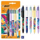 Canetas esferográficas BIC 4 cores, todas em uma, médias, 1,0 mm, pacote com 5 Canetas esferográficas BIC 4 cores, todas em uma, médias, 1,0 mm, pacote com 5