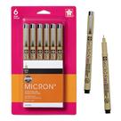 Canetas Fineliner SAKURA Pigma Micron 003 pontos, tamanho 6, pacote com 6 Canetas Fineliner SAKURA Pigma Micron 003 pontos, tamanho 6, pacote com 6