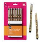 Canetas Fineliner SAKURA Pigma Micron 02 pontos, tamanho 6, pacote com 6