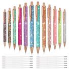 Canetas Sabary, 12 peças de metal retrátil com glitter, 14 cm, tinta preta