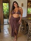 Canga saída de praia plus size chocolate pompom - Canga saída de praia plus size chocolate pompom -