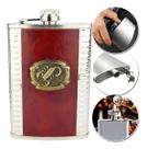 Cantil Inox Frasco 230ml Garrafa Whiskeira Whisky Bolso Bar Cor Vinho - Cantil Revestido Em Couro Ec