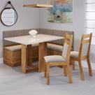 Canto Alemão Rubro com 2 Cadeiras Mel/Veludo Perola/Off White - Viero Móveis