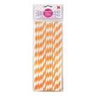 Canudo de Papel Listrado Laranja e Branco 6mmx200mm - 4309 - 12 unidades