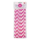 Canudo de Papel Listrado Rosa Pink/Branco 6mmx200mm - 4313- 12 unidades