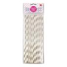 Canudo de Papel Metalizado Listra Branco e Prata Laminado 6mmx200mm - 4300 - 12 unidades