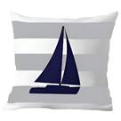 Capa Almofada Azul Barco à Vela Marítima Decorativo 50x50cm