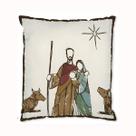 Capa Almofada Decorativa Natal Sagrada Família Bege 45cm Sofá, Cama e Sala