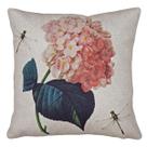 Capa Almofada Linho Bege Planta Flor Hortênsia Rosa 43x43 cm