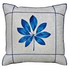 Capa Almofada Linho Folhagem Limão Flor Azul Drapeado 45x45 Capa Almofada Linho Folhagem Limão Flor Azul Drapeado 45x45
