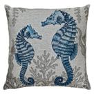 Capa Almofada Linho Hotel Praia Cavalo Marinho Azul e Cru 45cm