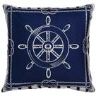 Capa Almofada Linho Tema Náutico Farol Barco Azul e Cru 45x45
