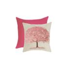 Capa Almofada para Sofa Arvore Rosa Bege 45cm Kit 2un