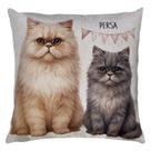 Capa Almofada Tecido Linho Estampada Pet Gatos Persa 43x43