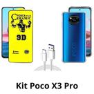 Capa Anti Choque + Película Fosca + Cabo USB Tipo C para Xiaomi Poco X3 Pro