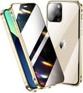 Capa anti-espiamento para iPhone 13 Pro com protetor de lente de câmera Protetor de tela de privacidade com orifício de alça de metal de liga de alumínio Capa de vidro com trava dupla (13Pro, ouro)