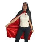 Capa C/Capuz Dupla Face Adulto Vampiro Fantasia Halloween Cetim 1,20m Dia das Bruxas