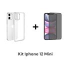 Capa Capinha Anti Impacto Transparente e Película Anti Espião 3D De Vidro Privacidade Para Iphone 12 Mini