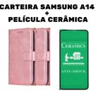 Capa Capinha Carteira Preta + Película de Cerâmica para Samsung A14 Capa Capinha Carteira Preta + Película de Cerâmica para Samsung A14