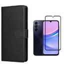 Capa Capinha Carteira Preta + Película de Vidro 3D Para Samsung Galaxy M15