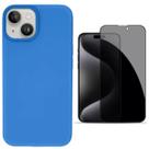 Capa Capinha Para iPhone 13 Azul Aveludado + Película Privacidade