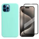 Capa Capinha Para iPhone 15 Verde Água Aveludada + Película 3D