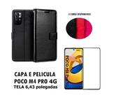 Capa Carteira Colorida E Pelicula Vidro 3D 9D Compatível Poco M4 Pro 4G material sintético Capinha Case Celular