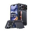 Capa Carteira Laranja Para iPhone 17 Pro/Pro Max Com Suporte Para Cartões E Apoio Antichoque Em PC