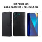 Capa Carteira + Película 3D Para Xiaomi Poco C65 / Redmi 13c