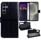 Capa Carteira Preta + Película de Vidro 3D Para Samsung Galaxy S24 Capa Carteira Preta + Película de Vidro 3D Para Samsung Galaxy S24