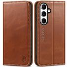 Capa Carteira SHIELDON para Galaxy S24+ 5G - Couro Genuíno Marrom